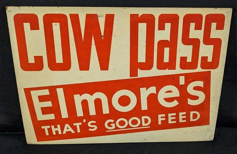 MASONITE SIGN COW PASS ELMORE'S THAT'S GOOD FEED