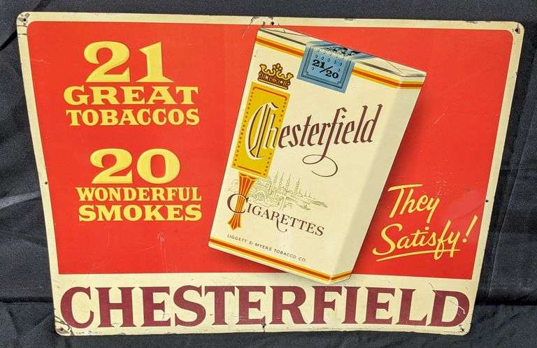 EMBOSSED TIN SIGN CHESTERFIELD CIGARETTES