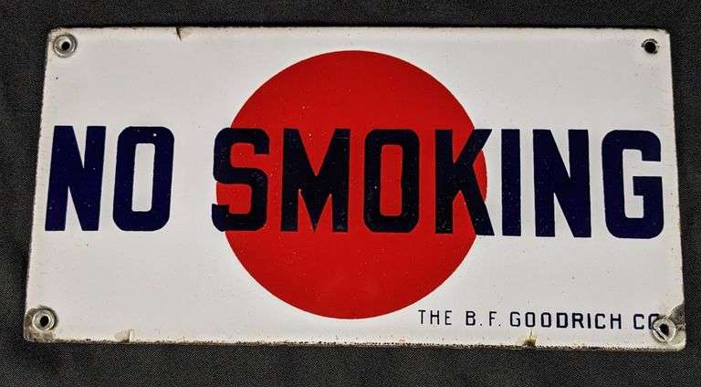 PORCELAIN GAS STATION GARAGE SIGN THE B.F. GOODRICH CO NO SMOKING