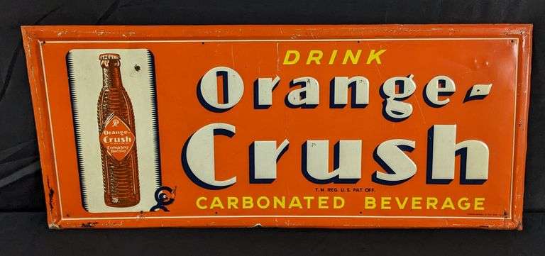 EMBOSSED TIN SIGN DRINK ORANGE CRUSH CARBONATED BEVERAGE