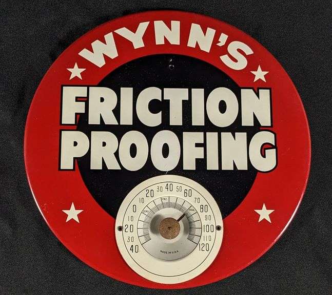 TIN THERMOMETER SIGN WYNN'S FRICTION PROOFING
