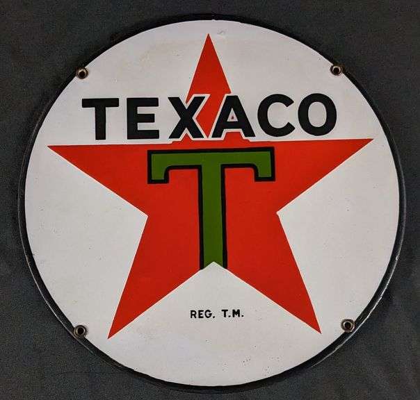 15" PORCELAIN LUBESTER SIGN TEXACO OIL COMPANY "BLACK T"