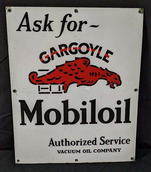 PORCELAIN MOBIL OIL CABINET SIGN ASK FOR GARGOYLE MOBILOIL AUTHORIZED SERVICE