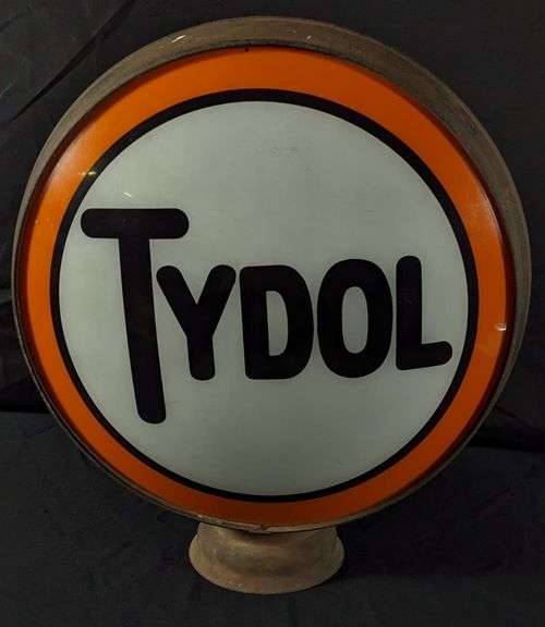 TYDOL & MOBIL GASOLINE GAS PUMP GLOBE METAL FRAME & 2 LENSES