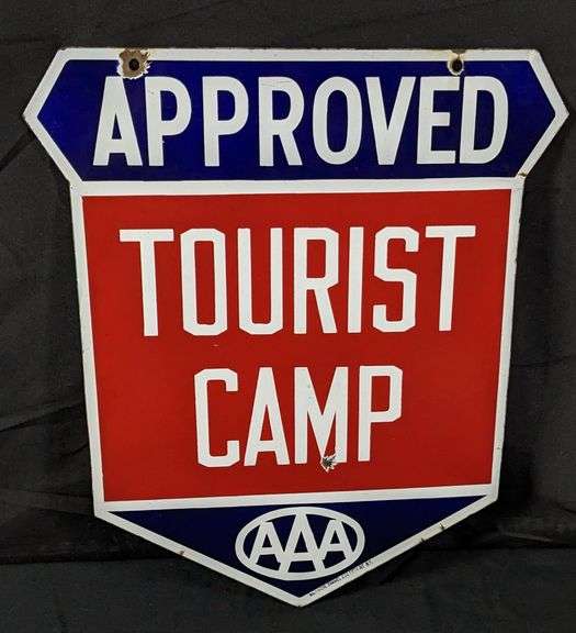 PORCELAIN SIGN TRIPLE A AAA APPROVED TOURIST CAMP (2 SIDED)