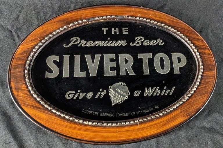 RPOG GLASS SIGN THE PREMIUM BEER SILVER TOP DUQUESNE PITTSBURGH PA