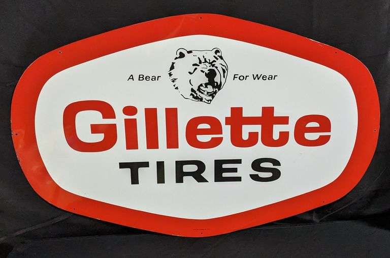 TIN SIGN A BEAR FOR WEAR GILLETTE TIRES
