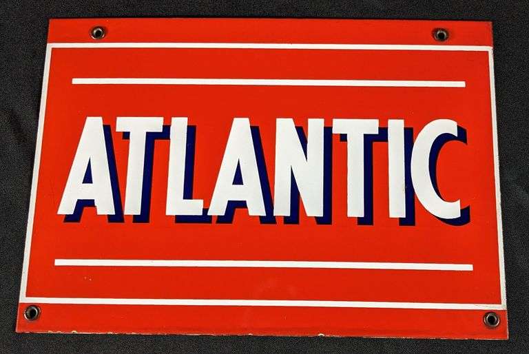 PORCELAIN GAS PUMP SIGN ATLANTIC GASOLINE
