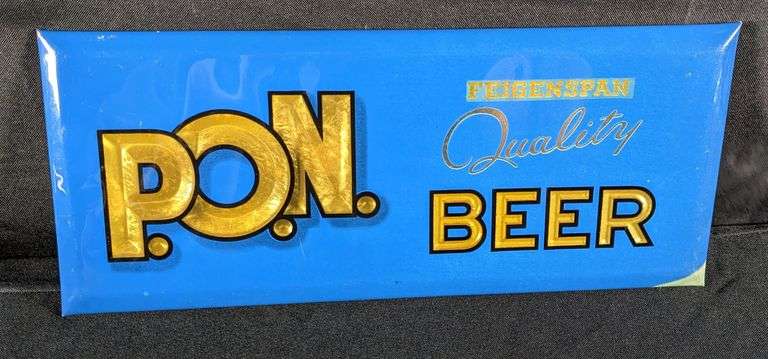 CELLULOID OVER TIN SIGN FEIGENSPAN P.O.N. BEER