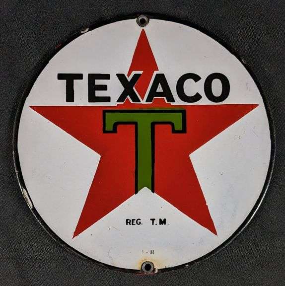 8" PORCELAIN LUBESTER SIGN TEXACO OIL COMPANY "BLACK T"