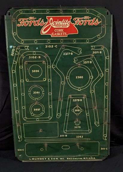 TIN RACK SIGN JOINTITE CORK GASKETS FOR FORDS FORD L. MUNDET & SON INC BROOKLYN NEW YORK