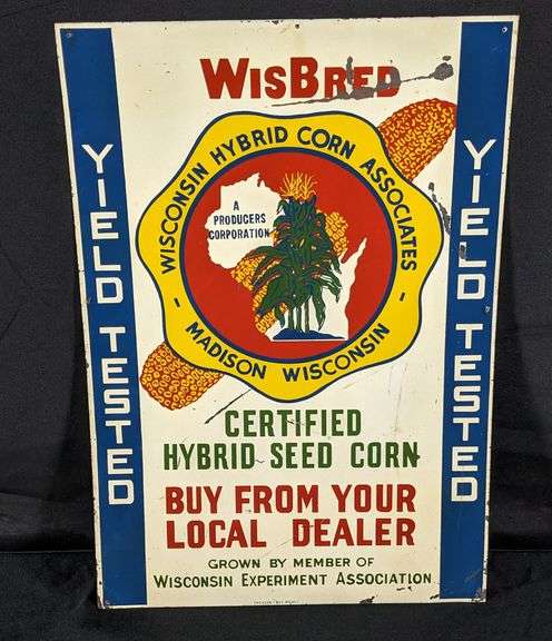 TIN SIGN WISCONSIN HYBRID CORN ASSOCIATES MADISON WIS HYBRID SEED CORN WI EXPERIMENT ASSOCIATION BUY FROM YOUR LOCAL DEALER