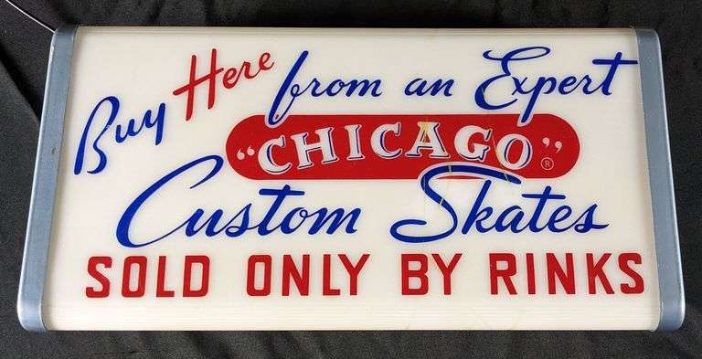 LIGHTED SIGN BUY HERE FROM AN EXPERT CHICAGO CUSTOM SKATES SOLD ONLY BY RINKS (ROLLER SKATES)