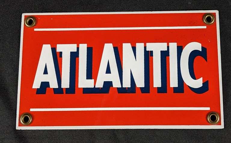 PORCELAIN GAS PUMP SIGN ATLANTIC GASOLINE
