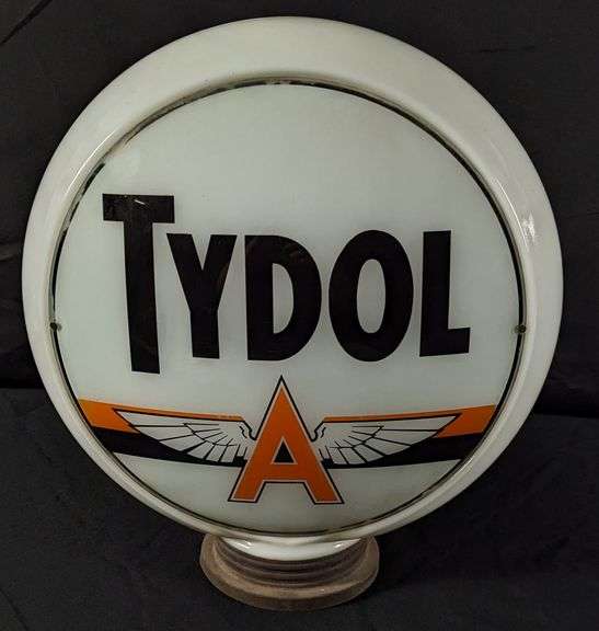 TYDOL FLYING A GASOLINE GAS PUMP GLOBE MILK GLASS FRAME & 2 LENSES