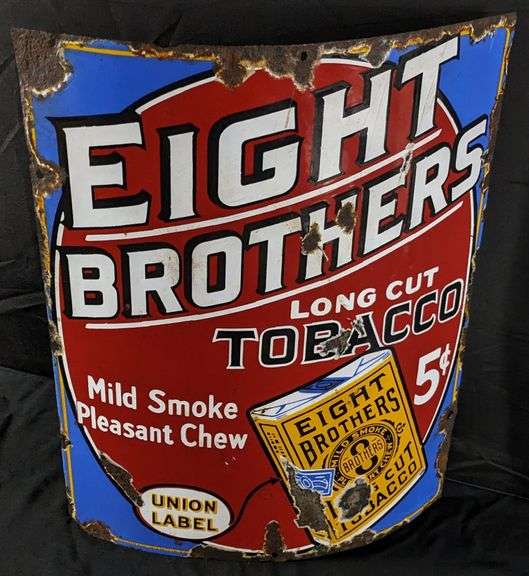 PORCELAIN CORNER SIGN EIGHT BROTHERS LONG CUT TOBACCO 5¢