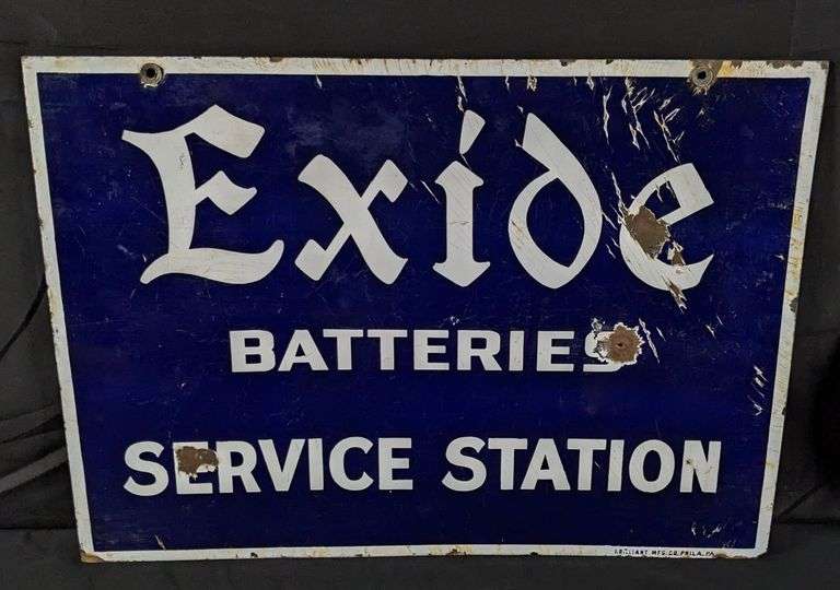 PORCELAIN SIGN EXIDE BATTERIES SERVICE STATION (2 SIDED)