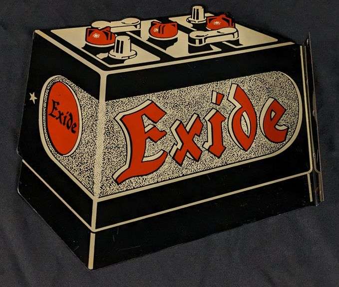 NOS DIE CUT TIN FLANGE SIGN EXIDE BATTERIES BATTERY
