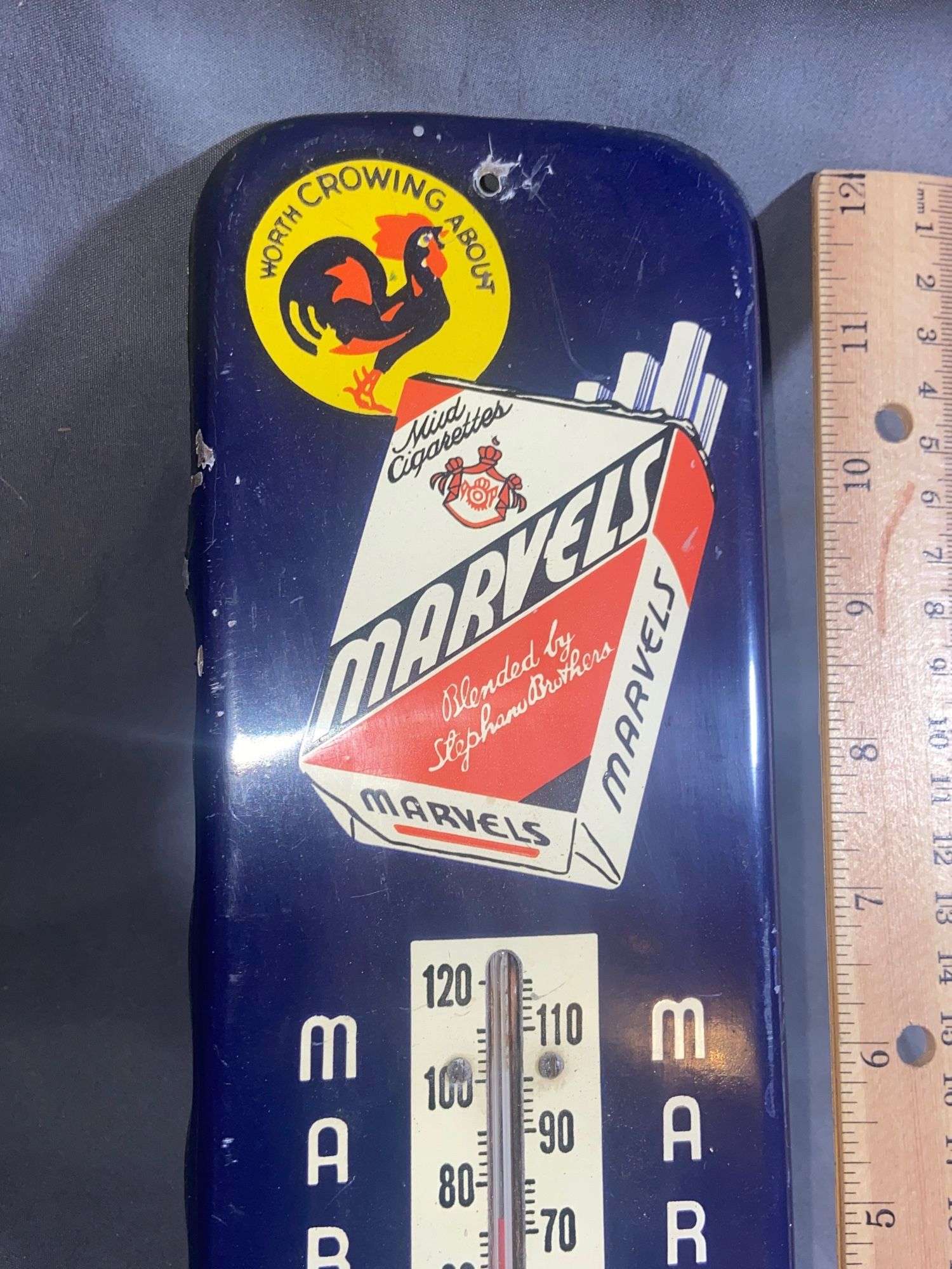 RARE MARVELS CIGARETTE 12” LONG METAL THERMOMETER