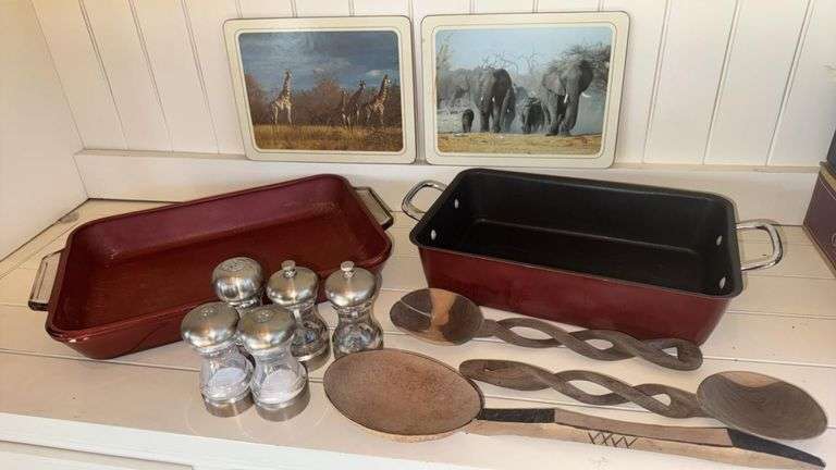 Red Cookware Set with Metal Handles, Includes Utensils and Shakers ...