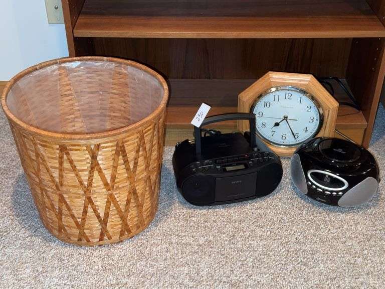 Woven garbage , Clock, Sony, cassette player and GPX disc player ...