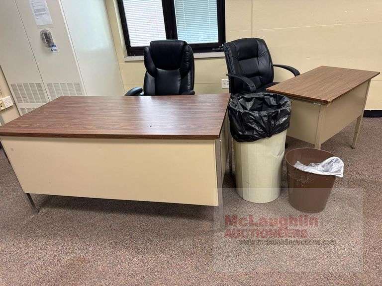 2 Office Desk and Chair Sets, Garbage Cans - McLaughlin Auctioneers ...