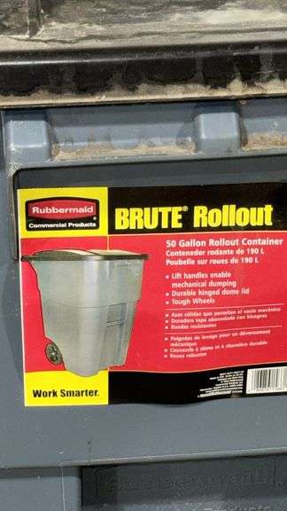 Rubbermaid BRUTE Rollout Trash Can, 50 Gallons, Gray and Black