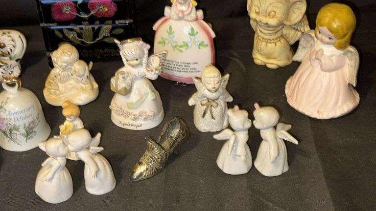 Porcelain Figurines Collection, 14 Pieces, Bells & Angels, Holiday Theme