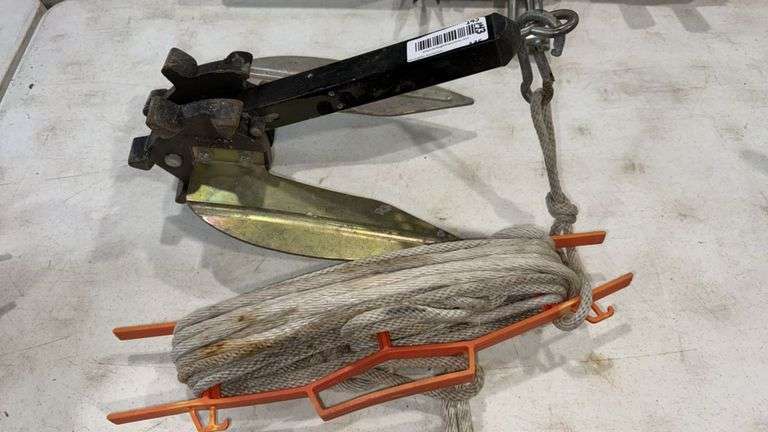 Fluke Anchor, Galvanized Steel, Approx 50 ft Nylon Rope