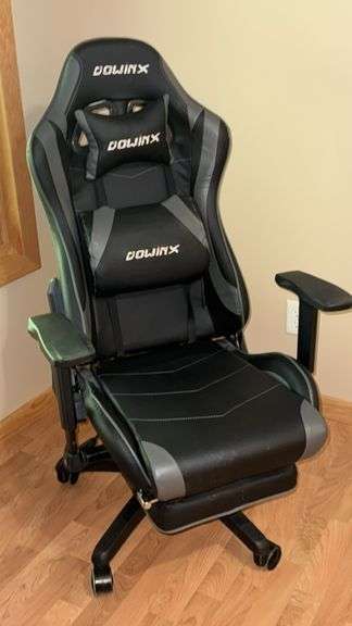 Dowinx Black and Gray Gaming Chair, Adjustable Recline, Headrest & Lumbar Support