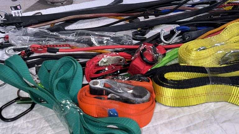 Tie Down Straps and Bungee Cords Set, Multiple Colors, Ratchet Mechanism