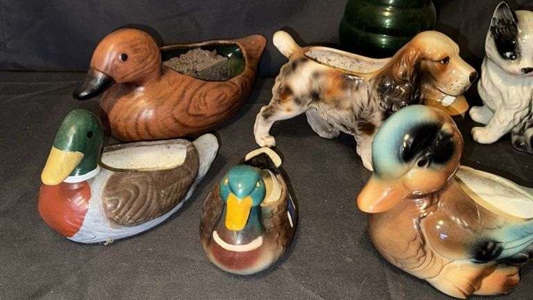 Vintage Multicolor Ceramic & Metal Planters and Figurine Set