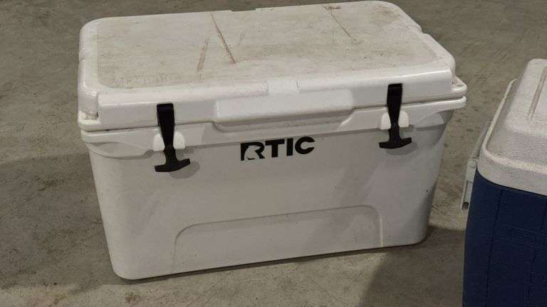 RTIC 45 Hard Cooler, White, Heavy-duty T-latches, Rope Handles