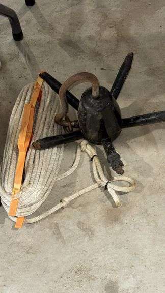 Grapnel Boat Anchor with Rope, Metal Construction, 10 lbs