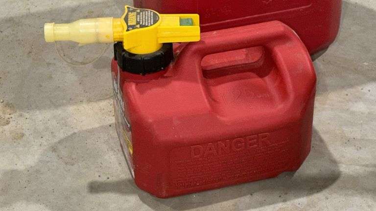 Red Gasoline Containers, 5 Gallon & 1.25 Gallon Capacity, High-Density Polyethylene