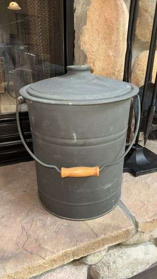 Black Metal Fireplace Tool Set & Ash Bucket, Includes Poker, Tongs, Shovel, Brush