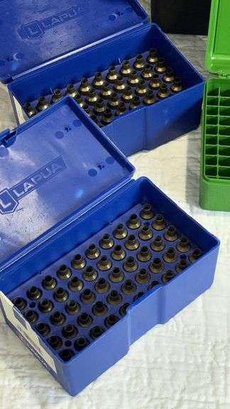Brass Parts in Green & Blue Plastic Storage Boxes with Hunter Case