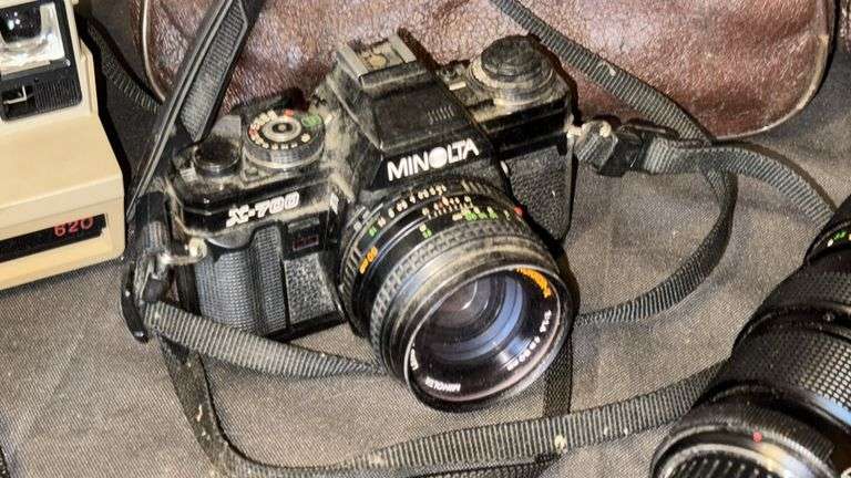 Minolta X-700 35mm Film Camera with Lenses, Polaroid Amigo 620, Flash
