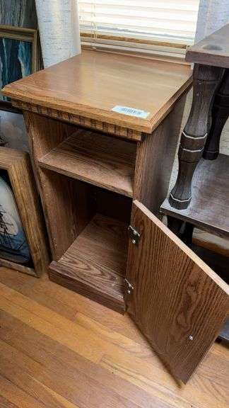 Brown Wooden End Table Cabinet, 1 Shelf, with Cabinet Door