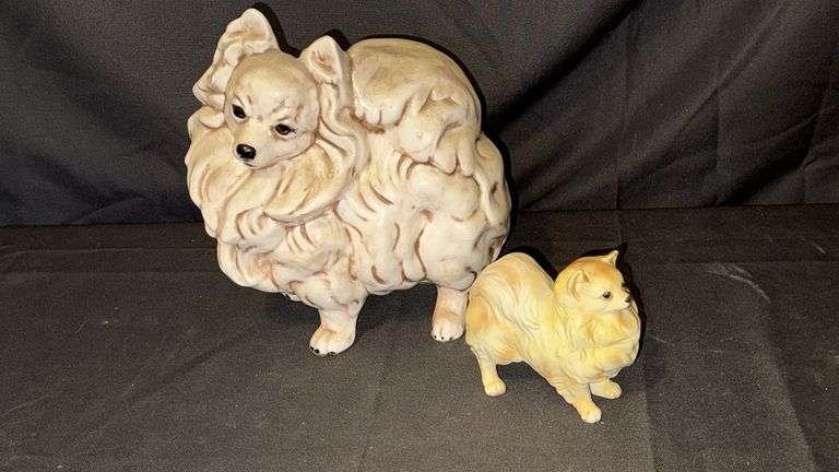 Ceramic Dog Figurines, Pomeranian, 20th Century