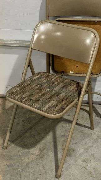 Beige Metal Frame Folding Chairs, Fabric Seat, Stackable
