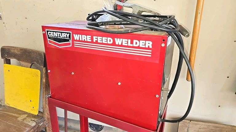 Century 90 Amp Wire Feed Welder, 120V, Includes Cables and cart