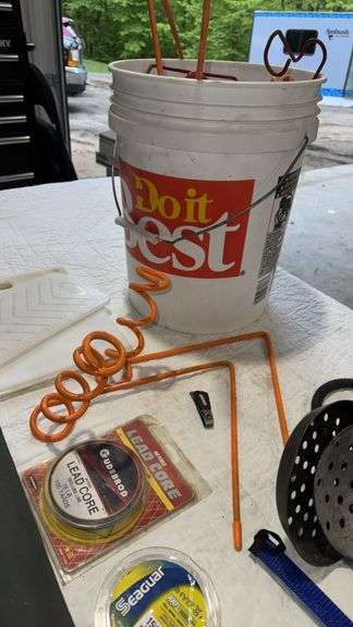Ice Fishing Gear Set with Seaguar Line, Rod Bag, Auger Anchors, Tip-Up