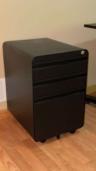 Black Metal 3-Drawer Office Filing Cabinet With Wheels and Lock