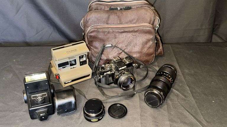 Minolta X-700 35mm Film Camera with Lenses, Polaroid Amigo 620, Flash