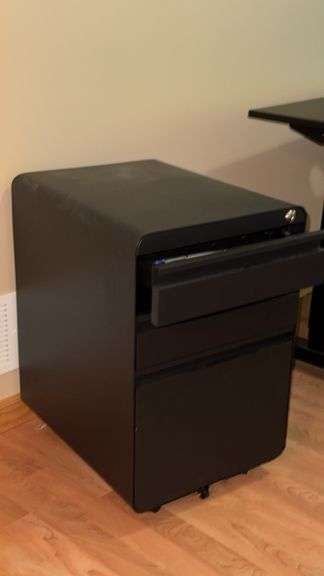 Black Metal 3-Drawer Office Filing Cabinet With Wheels and Lock