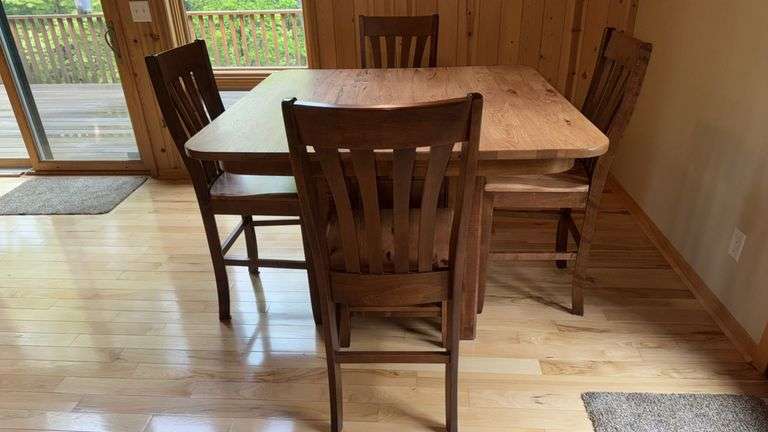 Tall Square Wooden Dining Table Set with 6 Chairs, Built-in Storage Cabinets