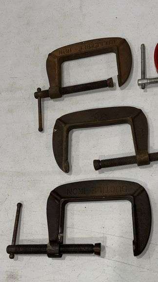 Assorted Ductile Iron C-Clamps, Red and Uncoated, Various Sizes