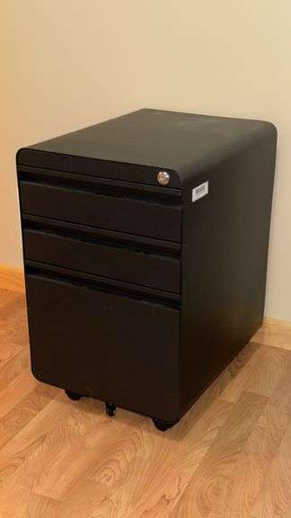Black Metal 3-Drawer Office Filing Cabinet With Wheels and Lock