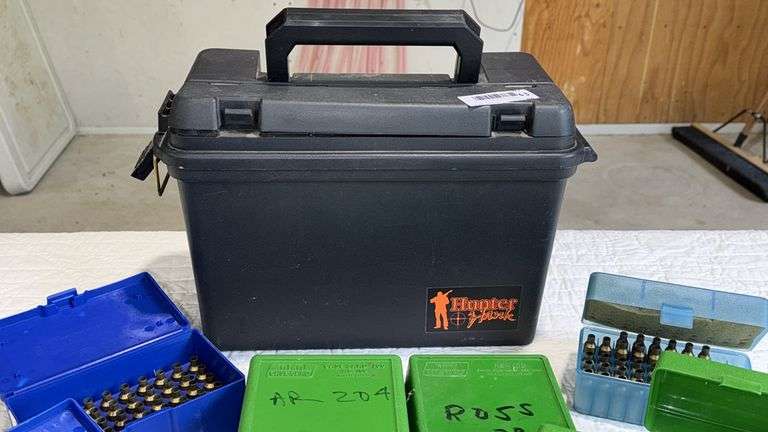 Brass Parts in Green & Blue Plastic Storage Boxes with Hunter Case